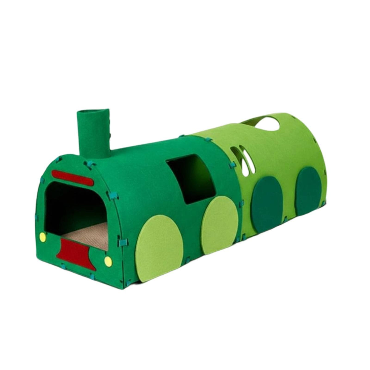 Train Shaped Cat Tunnel Private Hiding Space Green Train Cat House Protects Furniture Kitten Playhouse for Multiple Cats