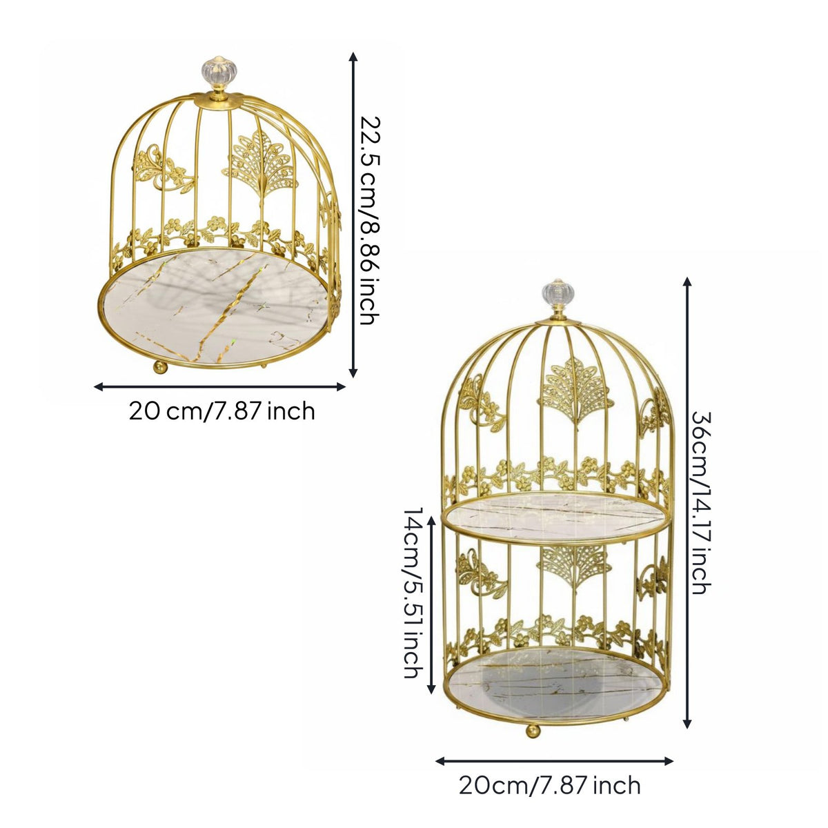 Gold Birdcage Vanity Tray Space-Saving Decorative Birdcage Rack Rust-Proof