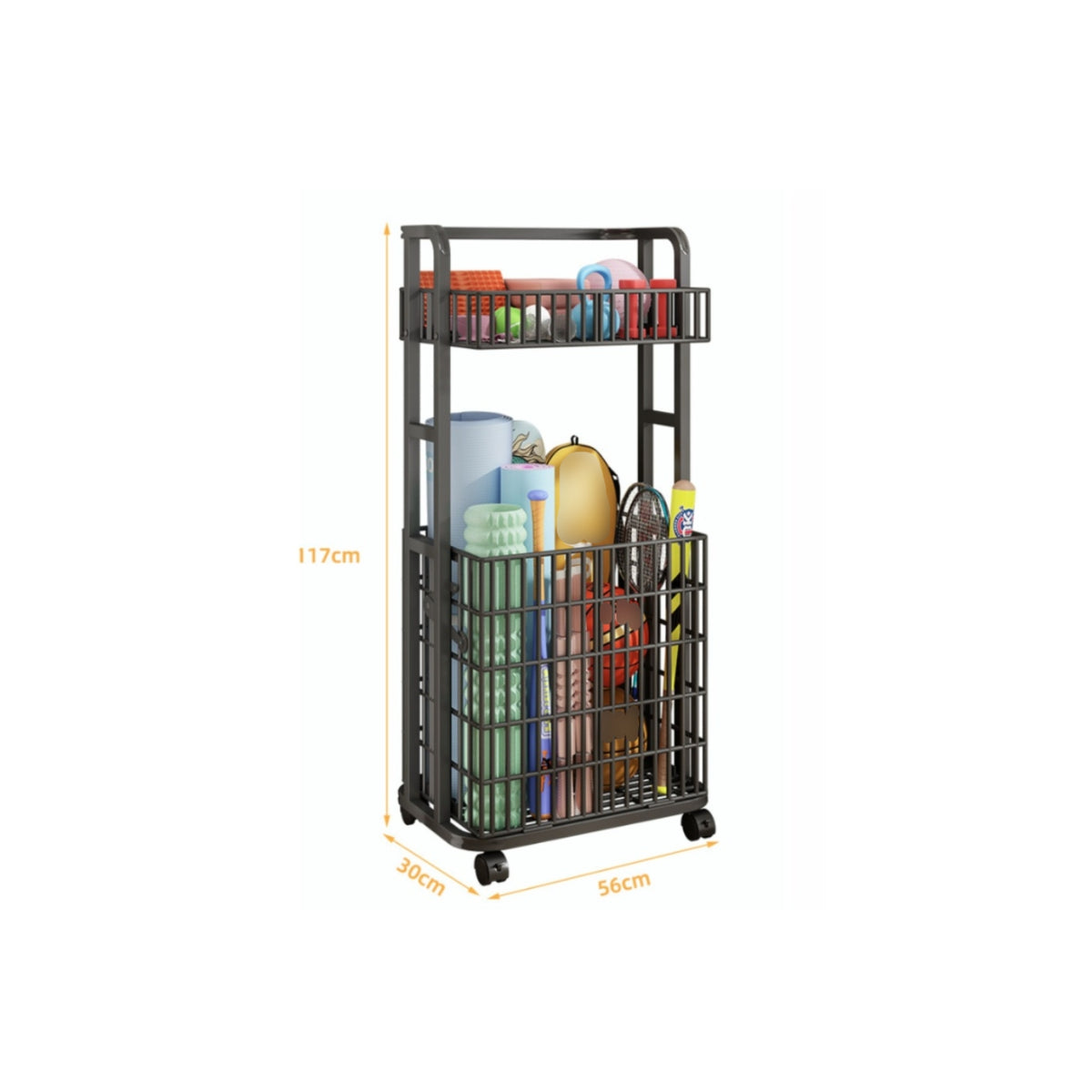 Rolling Storage Trolley Flip-Style Mobile Storage Trolley Metal Basket Rack Exposed-frameFrame Shelving Single-Piece Rectangular