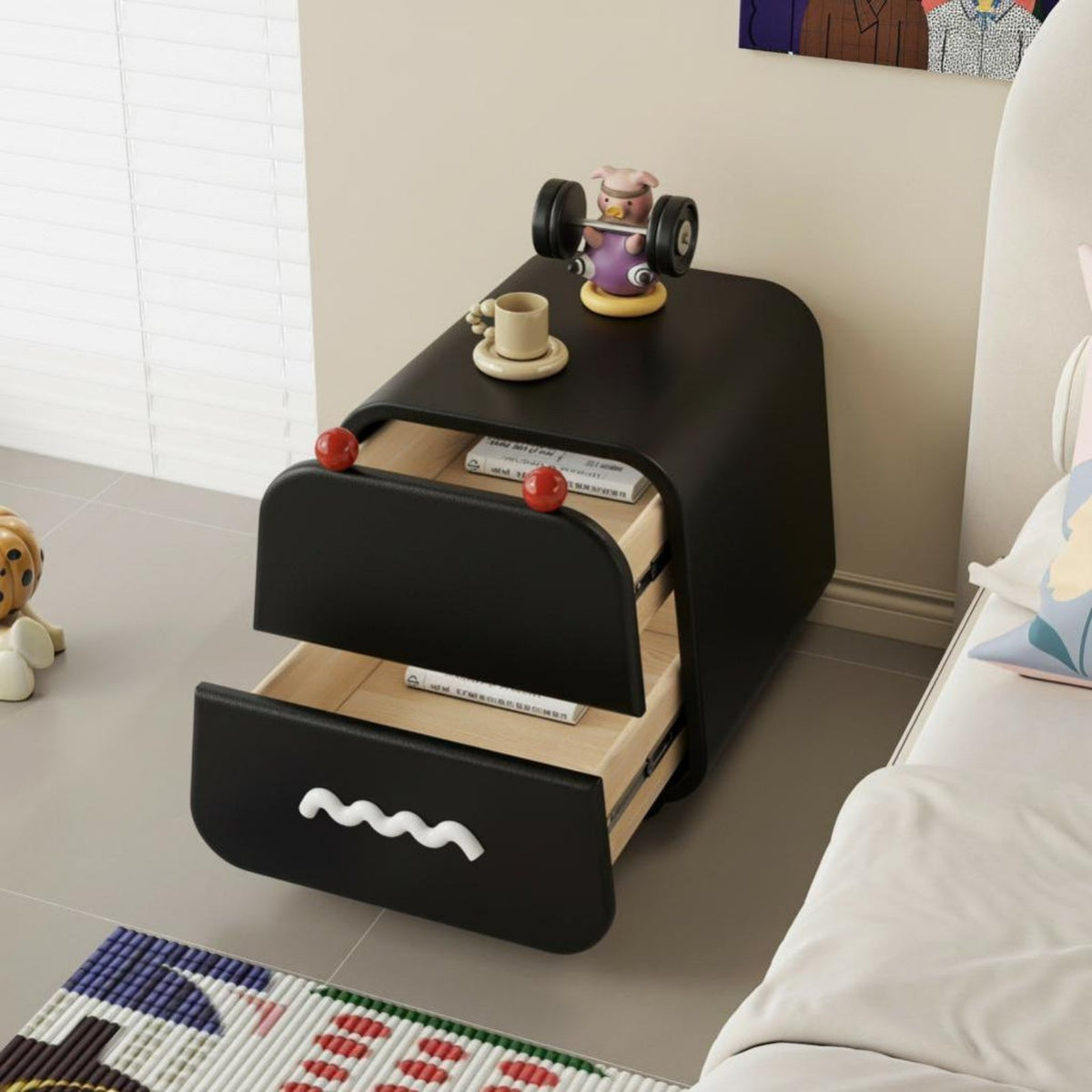 Cartoon Bear Nightstand Mini Size Bedside Table Rounded Corners for kid's Room