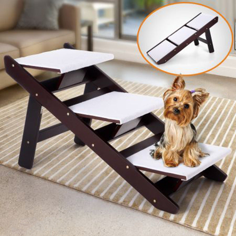 Foldable Wooden Pet Stairs 3-Step Non-Slip Dog Ladder for Bed Sofa Universal Pet Steps