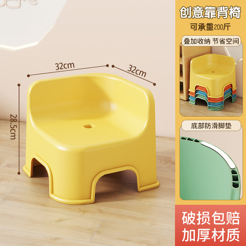 儿童塑料小凳子加厚家用椅子小板凳客厅座椅矮凳沙发换鞋凳洗澡凳 柠檬黄-方凳【单只装】 承重200斤 坐高18CM