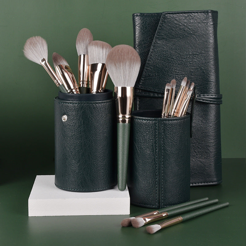 14-Piece Green Makeup Brush Set with Storage Bag/Holder - Ultra-Soft Powder, Blush, Eyeshadow Brushes
