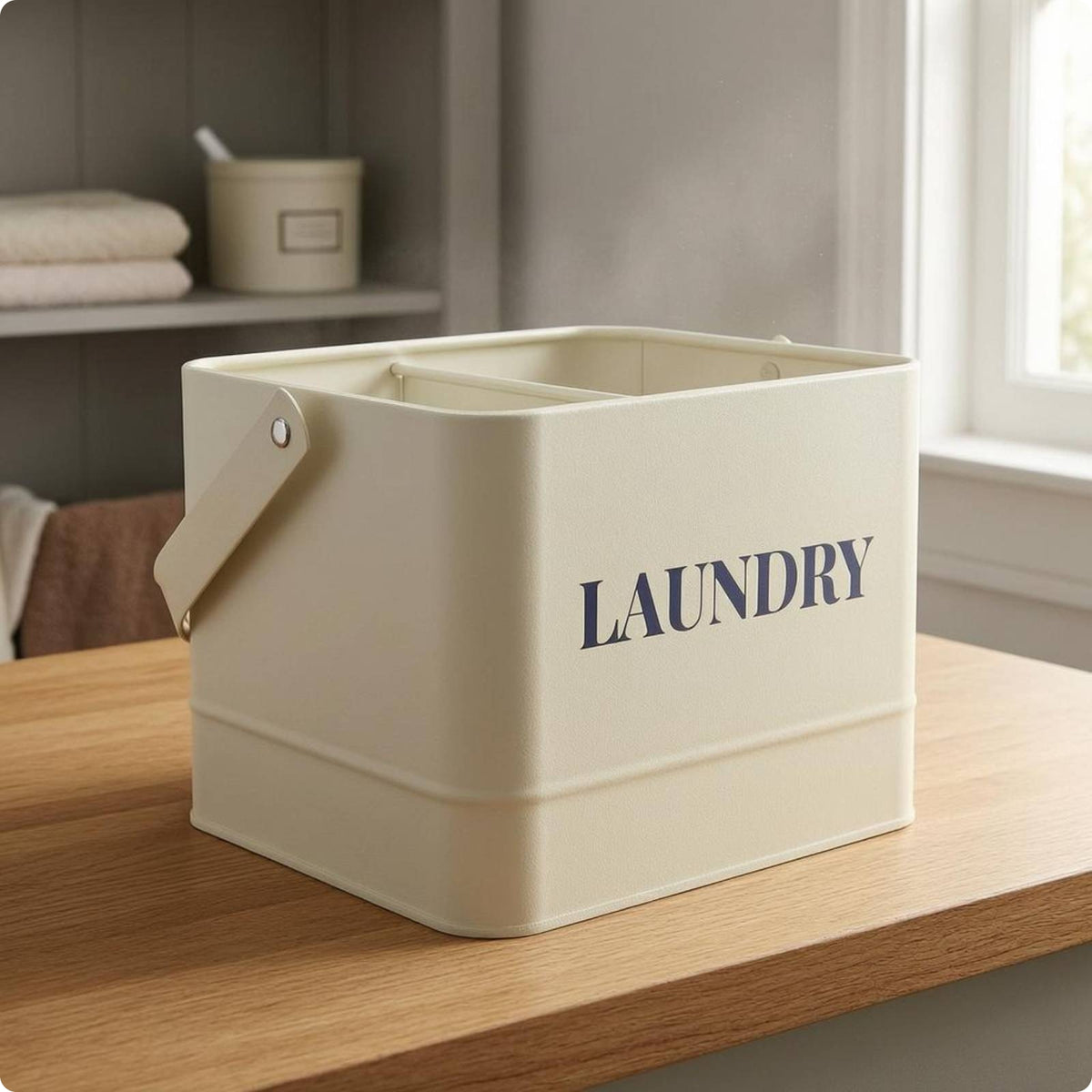 Handled Storage Basket Minimalist Divided Basket Light Beige Household Organizer for Laundry Room