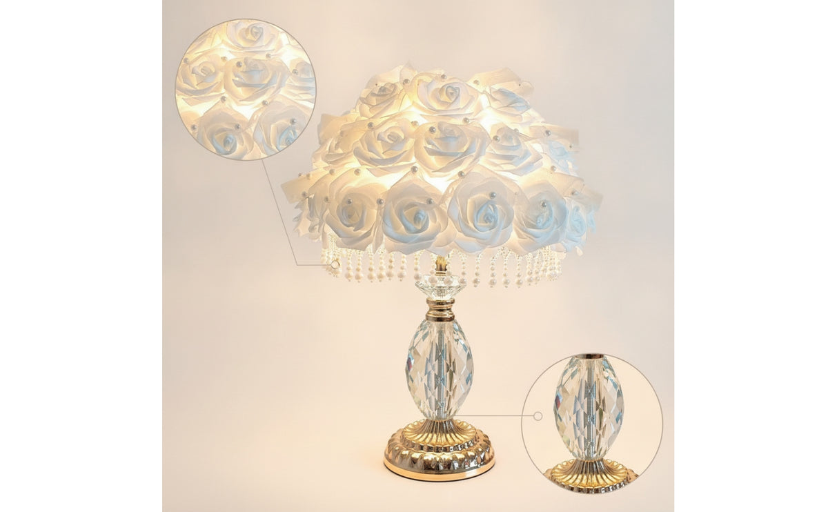 Floral Flower Table Lamp Romantic Bedside Lamp Decorative Crystal-Style for Bedroom, Reading Corner