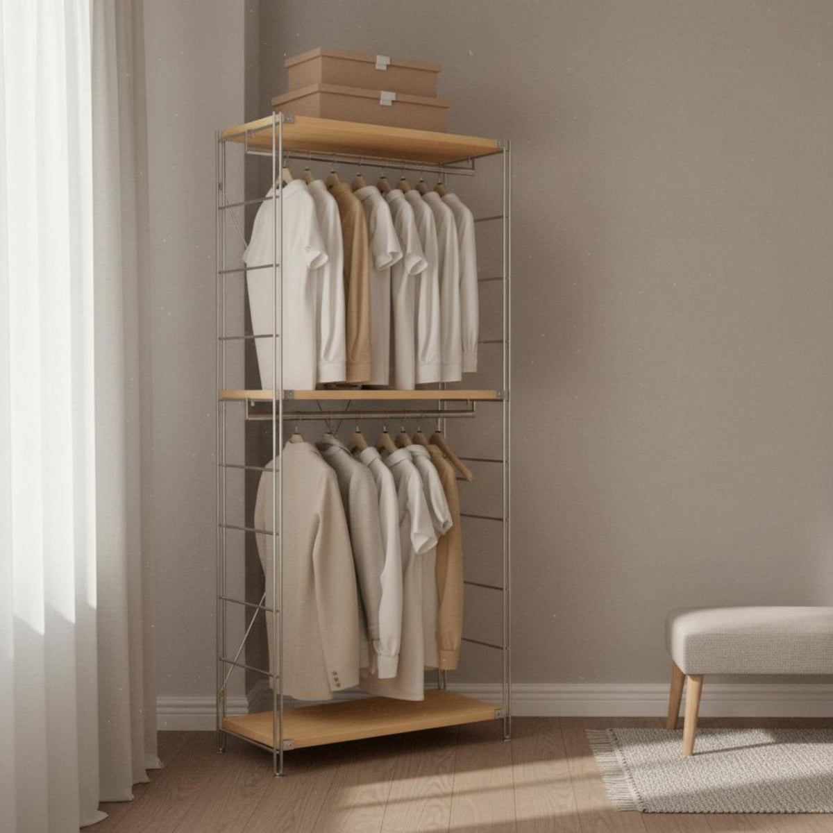 Freestanding Clothing Organizer System Large Capacity Freestanding Clothing Organizer Rack Space Saving Design Standing Clothes Rack for Homeowners