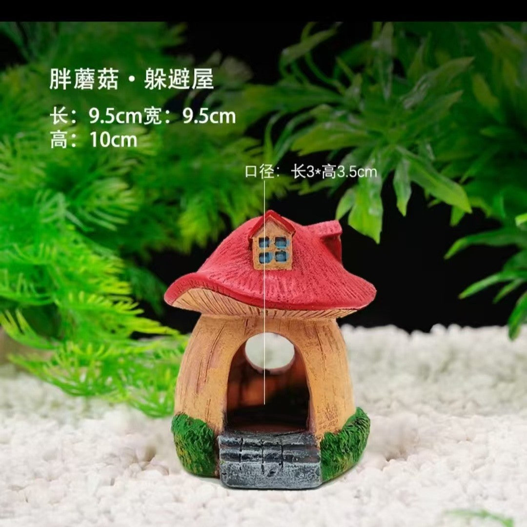 Cartoon Resin Mushroom House Aquarium Decoration
