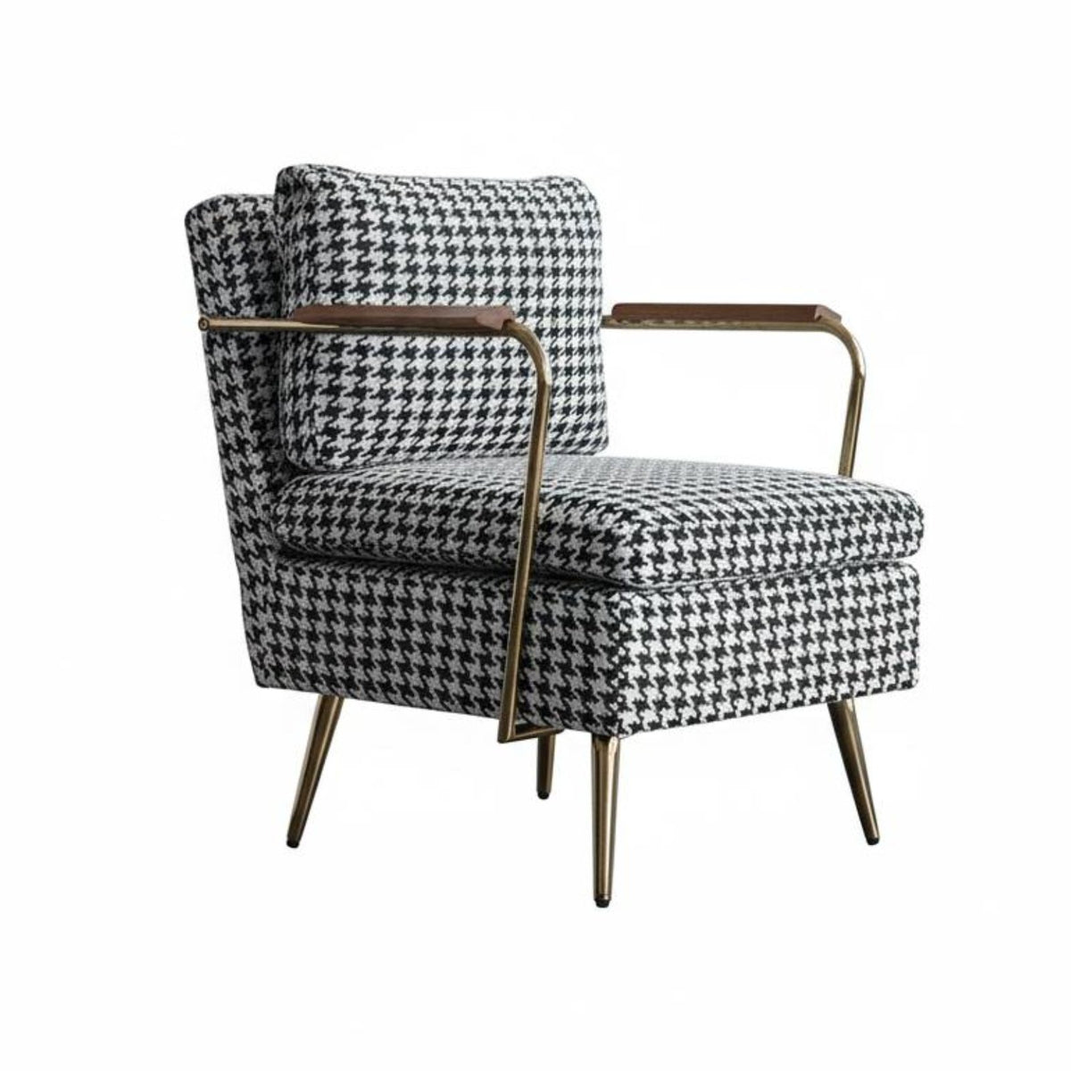 Houndstooth Armchair Nordic Design Plush Single Sofa Post-Modern Aesthetic Soft Fabric for Adults, College Students