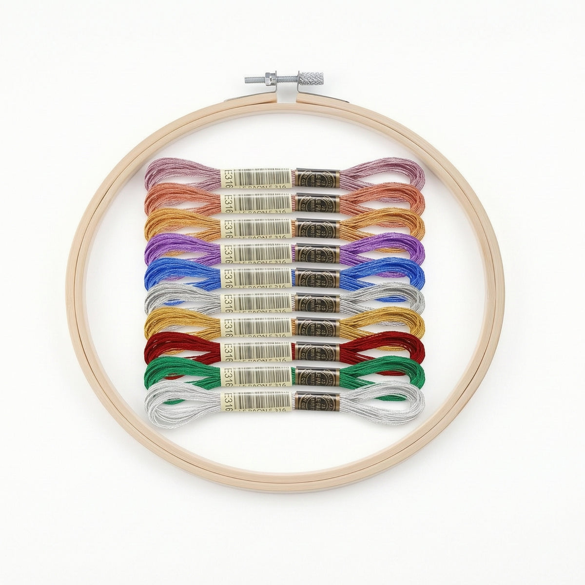 Embroidery Hoop with Thread 8-Inch for DIY Crafts, Crafters, Beginners
