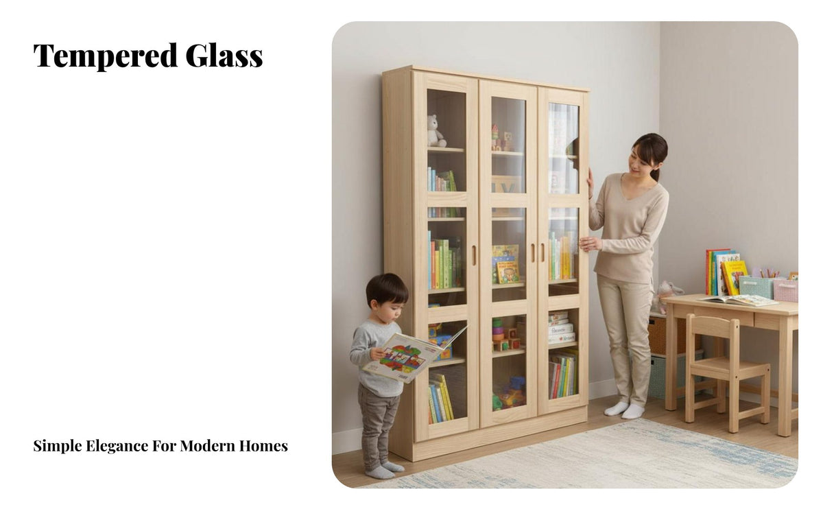 dense Wood Construction Glass Door Book Cabinet Floor-Standing Glass Door Curio Simple Design bookshelf Large Storage Space for Children, Homeowners, Office Workers, Study Room, Bedroom