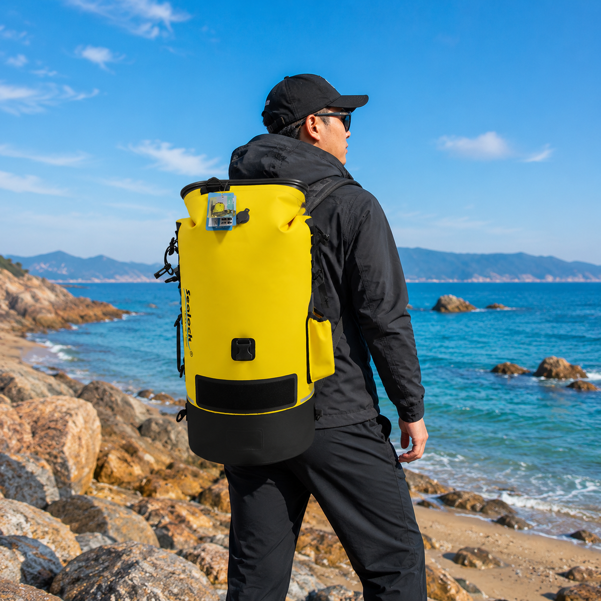 Dry Bag for Kayaking, Roll-Top Dry Bag Backpack, Waterproof for Rafting Caving Hiking, Yellow TPU Outdoor Backpack