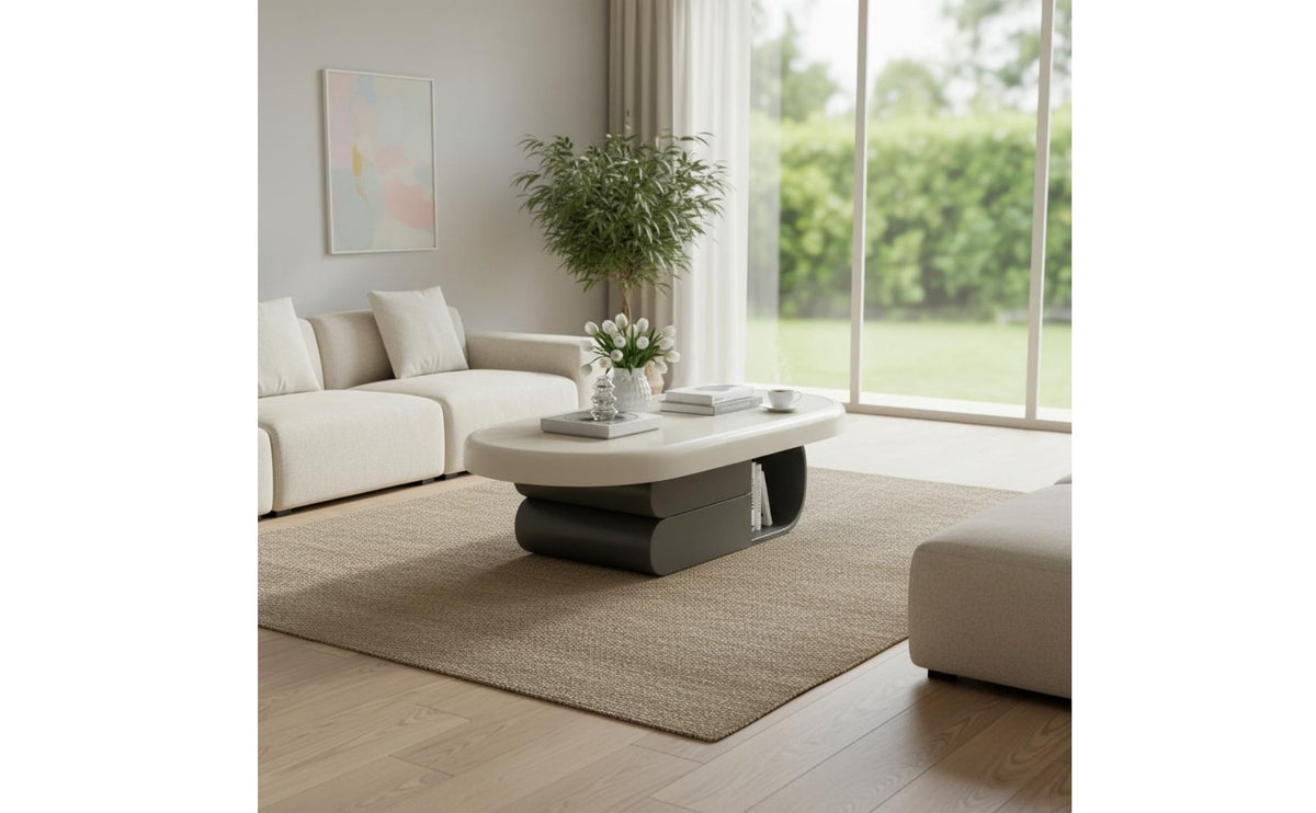 Curved Base Oval Coffee Table Cream Design Modern Biscuit Coffee Table for Reception Area