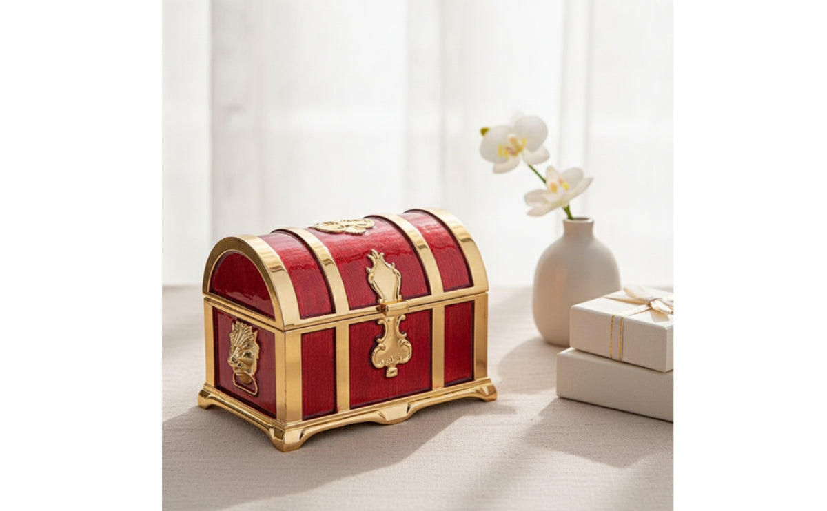 Jewelry Box with Arched Lid Velvet-Lined Jewelry Chest Gold-Tone Treasure Chest for Collectors, Dresser