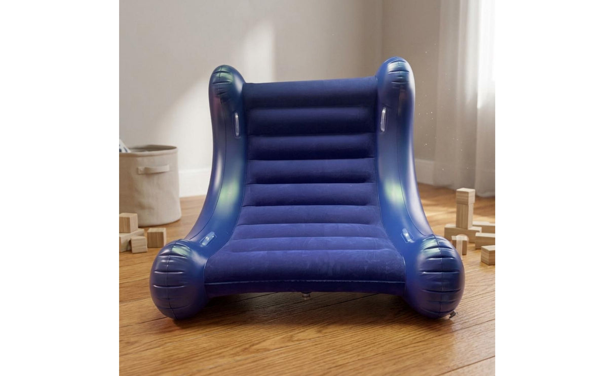 Ribbed Inflatable Rocking Sofa Chair Built-in Handles Kids Rocker Chair Blue for Children