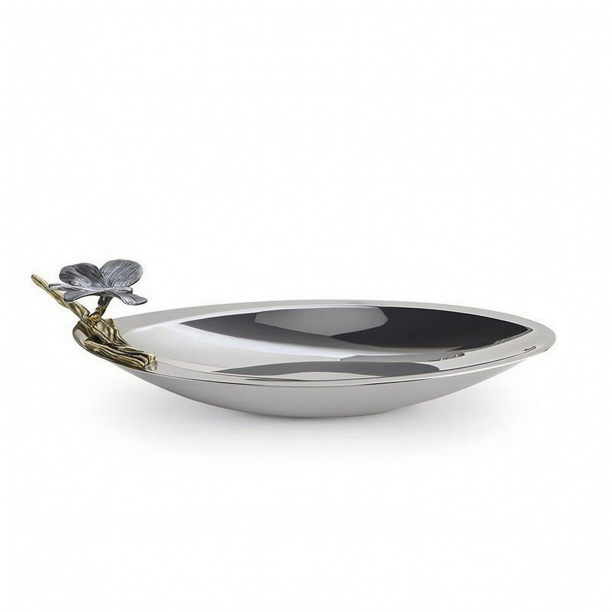 Oval Fruit Tray Mirror Finish Tray with Butterfly Embellishment Shiny Dish for Coffee Table