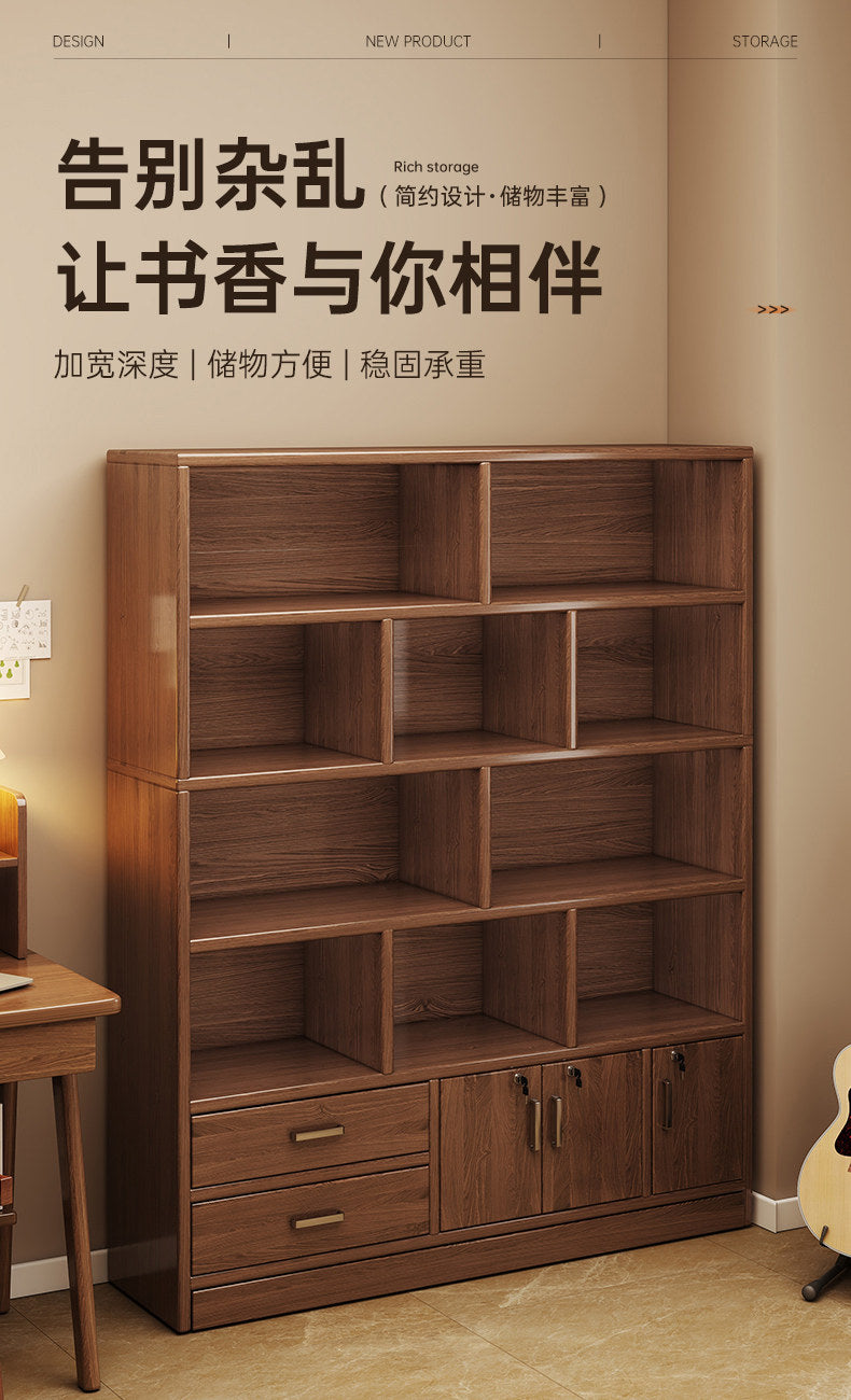 Wall-Mounted Bookshelf Cabinet with Doors for Living Room
