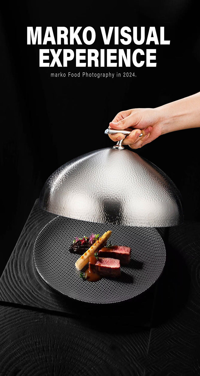 SUS304 Three-Layer Steel Steak Cover, Hammered Pattern, Round, Thickened, for Home and Commercial Use