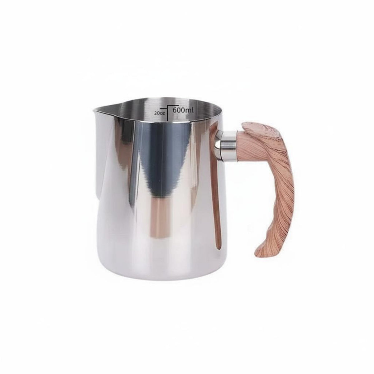 Latte Art Jug with Wooden Handle Easy to Clean Stainless Steel Milk Steaming Pitcher Great Gift Idea Stainless Steel Steaming Pitcher for Home Kitchen