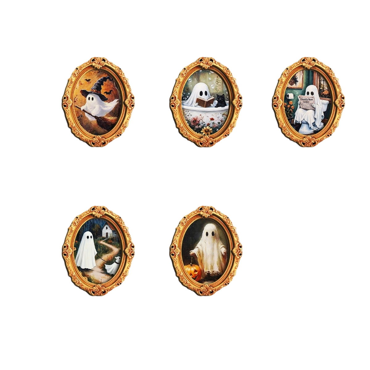 5 Pieces Wooden Halloween Magnetic Piece Attractive Home Decor Ghost Artwork