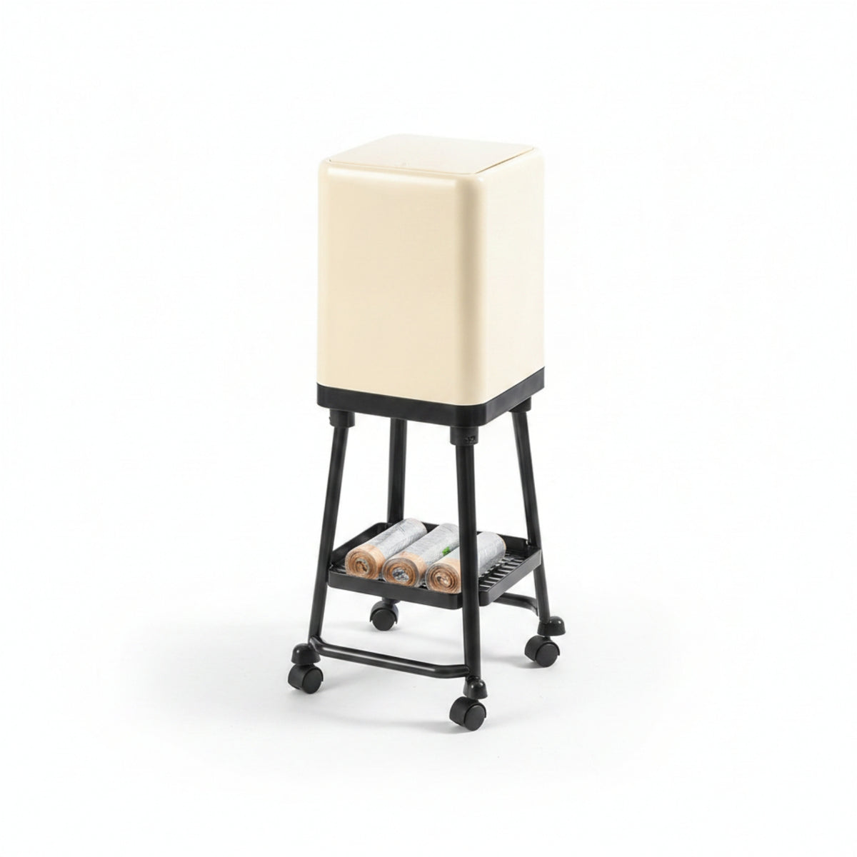 Square Kitchen Bin with Shelf Compact Elevated Trash Bin Multipurpose Wastebasket Enclosed for Apartment