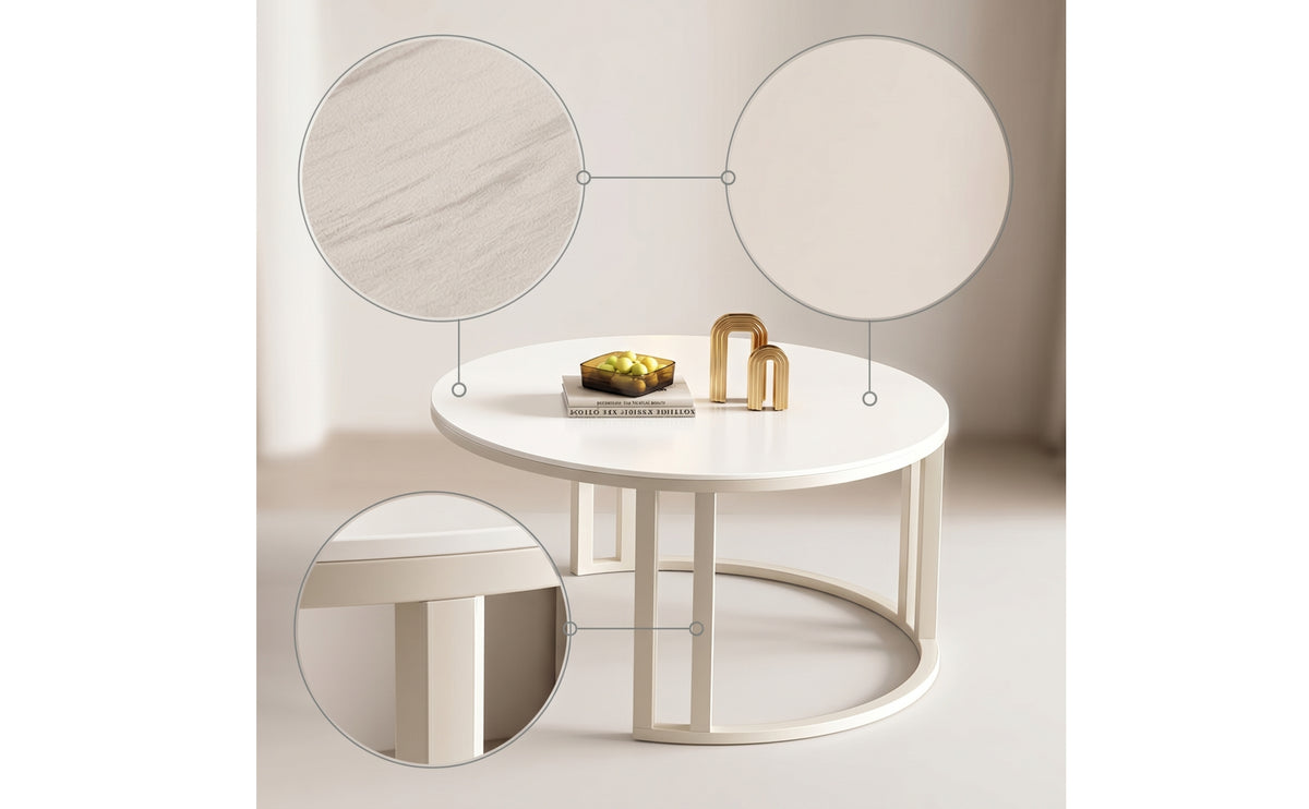 Modern Minimalist Round Coffee Table with Drawer Contemporary Stone Top Coffee Table Elegant Furniture Compact for Apartment Dwellers, Living Room, Small Areas