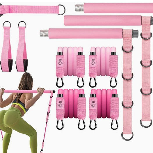 Adjustable Pilates Bar Kit with 3-Piece Rod and Rope for Home Fitness
