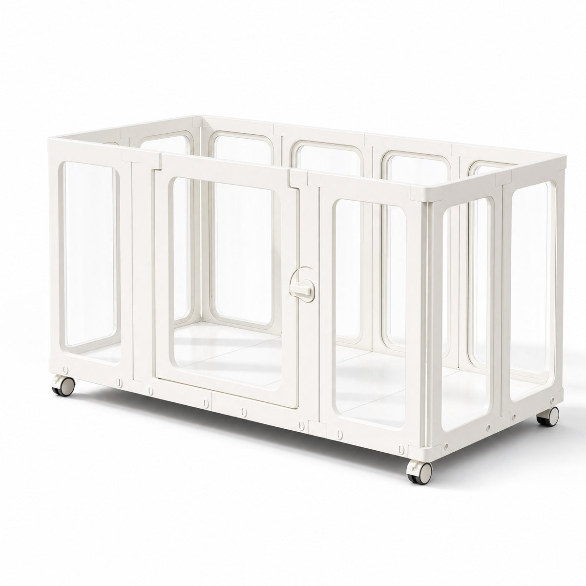 Transparent Pet Fence with Wheels Indoor Dog Fence with Door Portable