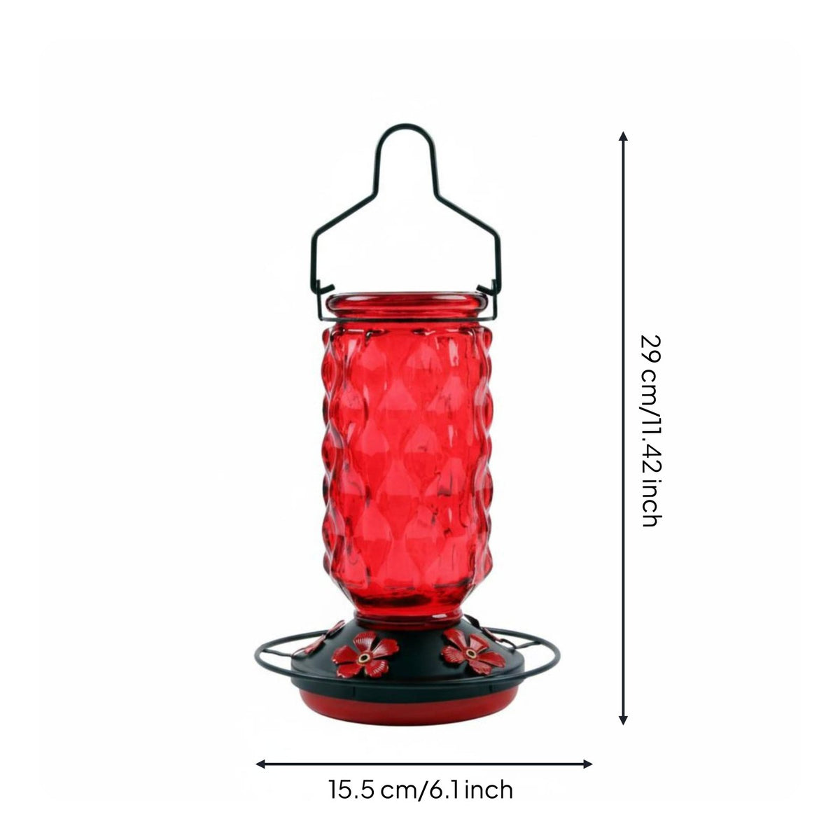 Bird Feeder Flower Shaped Feeding Ports Glass Bird Feeder Crawler Moat Included Garden Decor for Patio, Backyard
