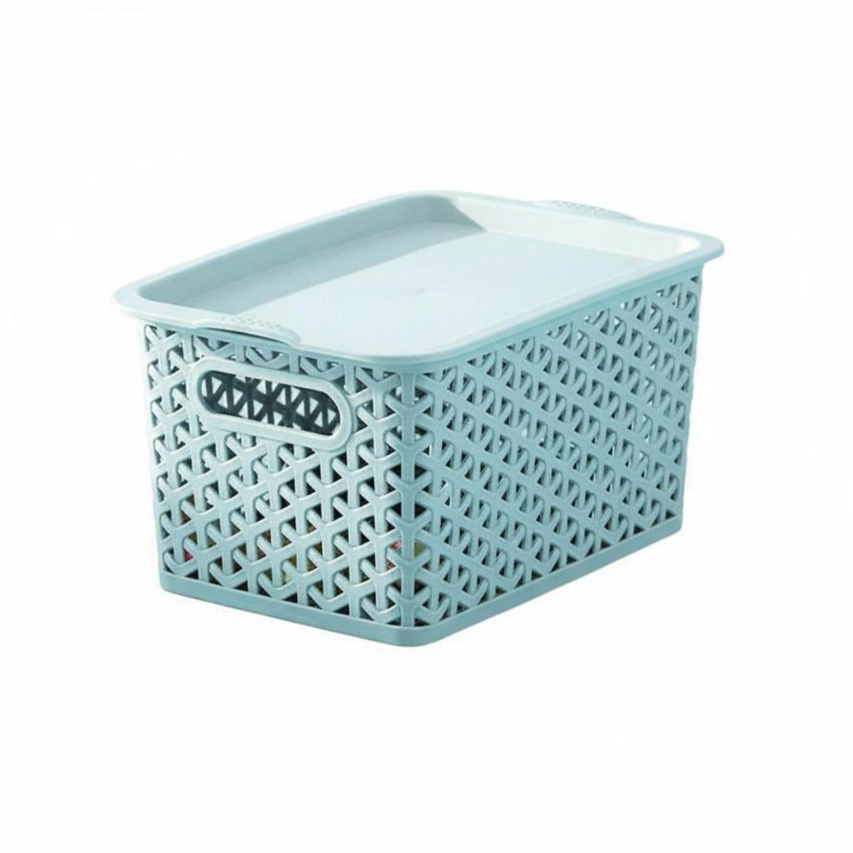 Lidded Woven& sophistication Container Stackable Storage Basket Sturdy Construction