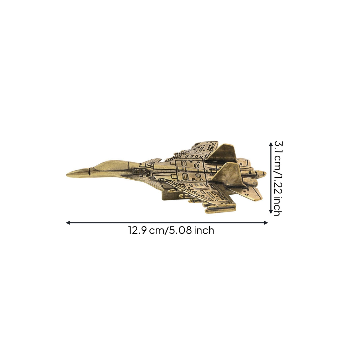 Brass Airplane Figurine Collectible Brass Fighter Jet Decorative Metal Aircraft Ornament for Aviation Fans, Aviation Enthusiasts, Desk, Bookshelf