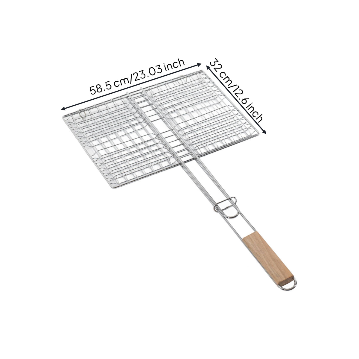 Stainless Steel Grill Basket with Wooden Handle Easy-Grip Cookware Portable Grills Reusable for Camping
