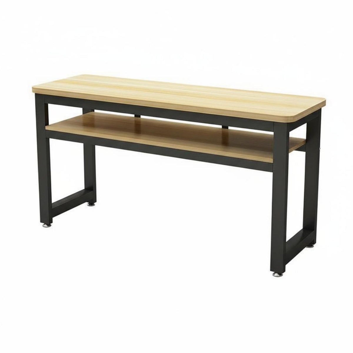 Classroom Table and Stool Set Rounded Corners Double Pupil Study Desk Stable Construction 2 Person Student Desk with Shelf for Home Office, Playroom