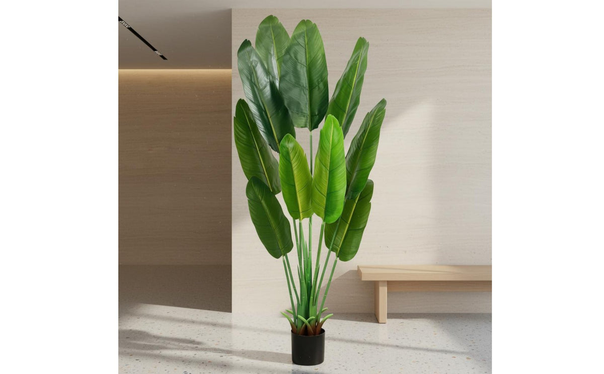 Low Maintenance Large Artificial Floor Plant No Watering Artificial Traveler's Palm Easy to Clean Faux Traveler's Palm Fade-Resistant for Allergy Sufferers, Living Room