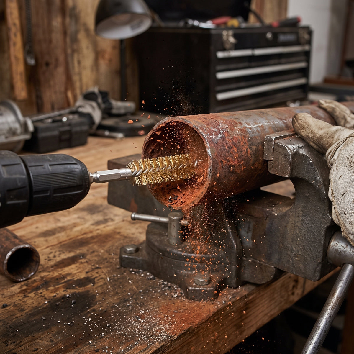 Long Stainless Steel Wire Brush for Power Drills - Rust Removal, Polishing, Grinding with Hex Shank