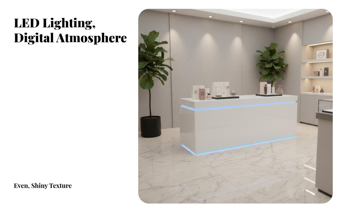 High-Gloss Finish Modern Lighted Display Counter Stable and Sturdy LED Display Table Fully Assembled Illuminated Retail Pedestal for Exhibit Room Managers, Event Planners, Exhibitions, Exhibit Rooms, Trade Exhibit S, Company Reception Areas