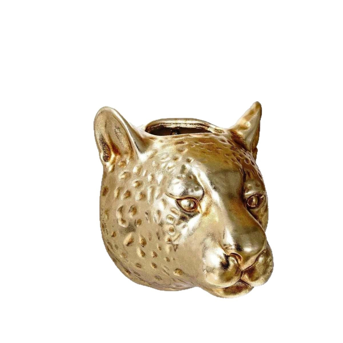 Gold Animal Head Wall Vase Lifelike Leopard Head Vase Decorative Wall Mount Flower Holder 3D for Entryway