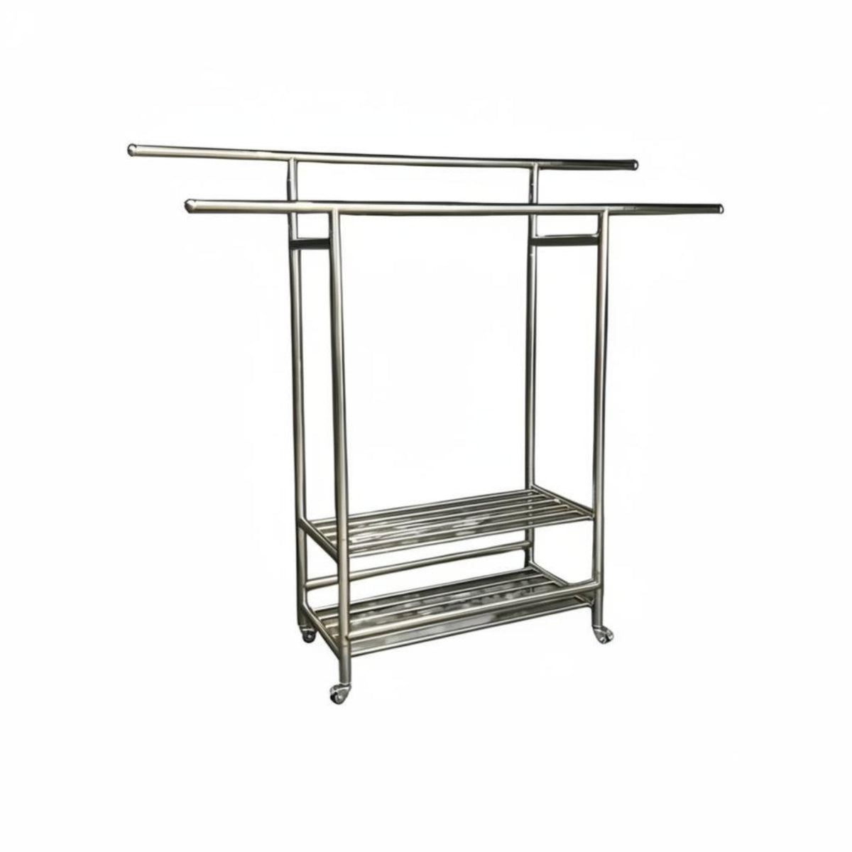 Double Rod Rolling Rack Sturdy Construction Rolling Double-Rod Clothing Organizer With Wheels Foldable for Balcony, Laundry Room