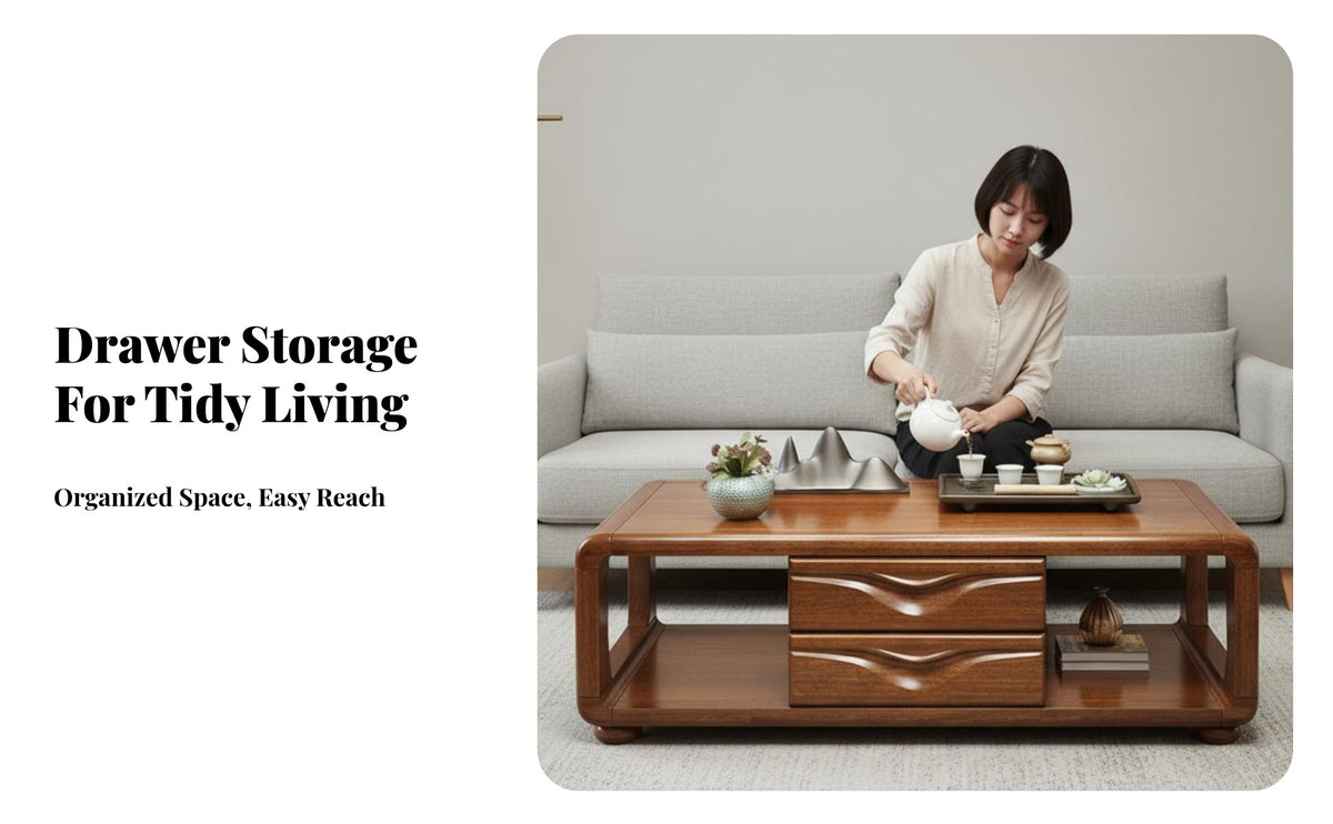 New Chinese & fashion Rectangular Coffee Table with 2 Drawers Modern design living Room Furniture Sturdy Construction Hidden Storage for Interior Decorators, Homeowners, Families, Home, Lounge Area