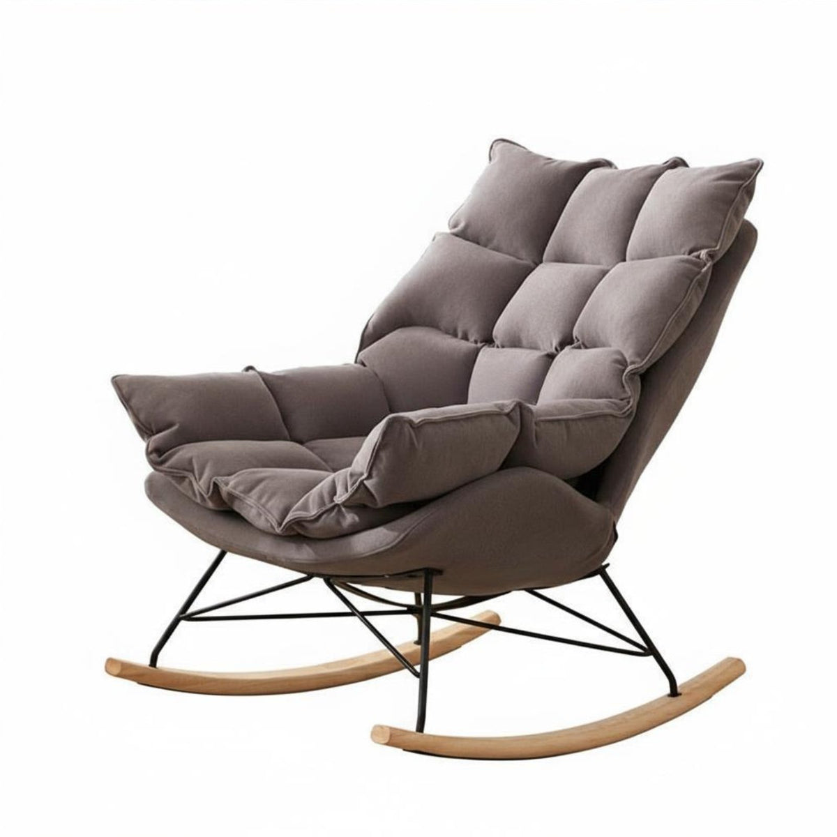 Light Luxury design Upholstered Highspine rocking seat Soft Upholstery Modern Upholstered rocking seat Plush Cushioning Rocking Chair Padded Seat for Adults, Homeowners, New Parents, Balcony, Bedroom, study corner, Home Office