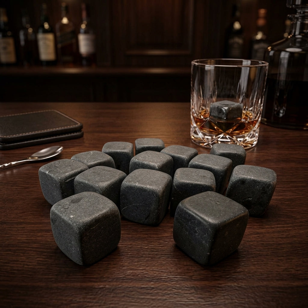 Home Bar Whisky Stones and Gift for Him, Pack of 16 Chilling Rocks and Bar Accessories, 2x2x2cm Stones Gift Men, Essential Party Supplies Loose