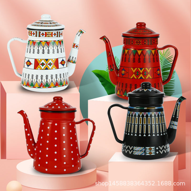 Enamel Coffee Pot Thickened Enamel Coffee Pot with Fine Spout for Pour-Over and Cold Water