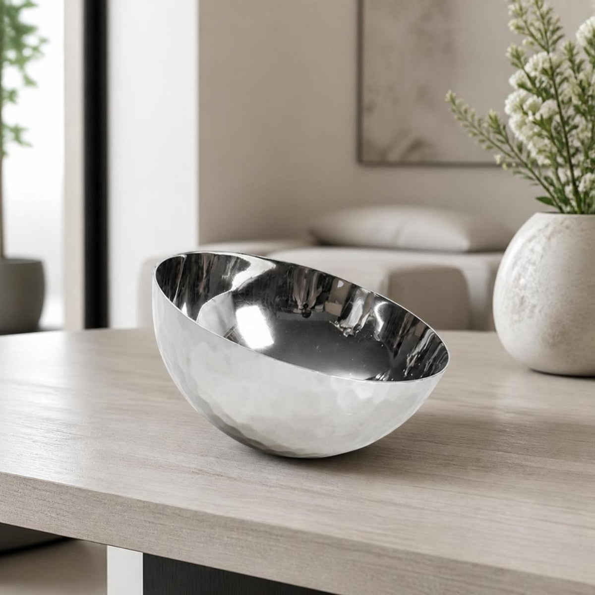 Hammered Metal Bowl Shiny Decorative Bowl Reflective for Tabletop, Dining Room, Entryway