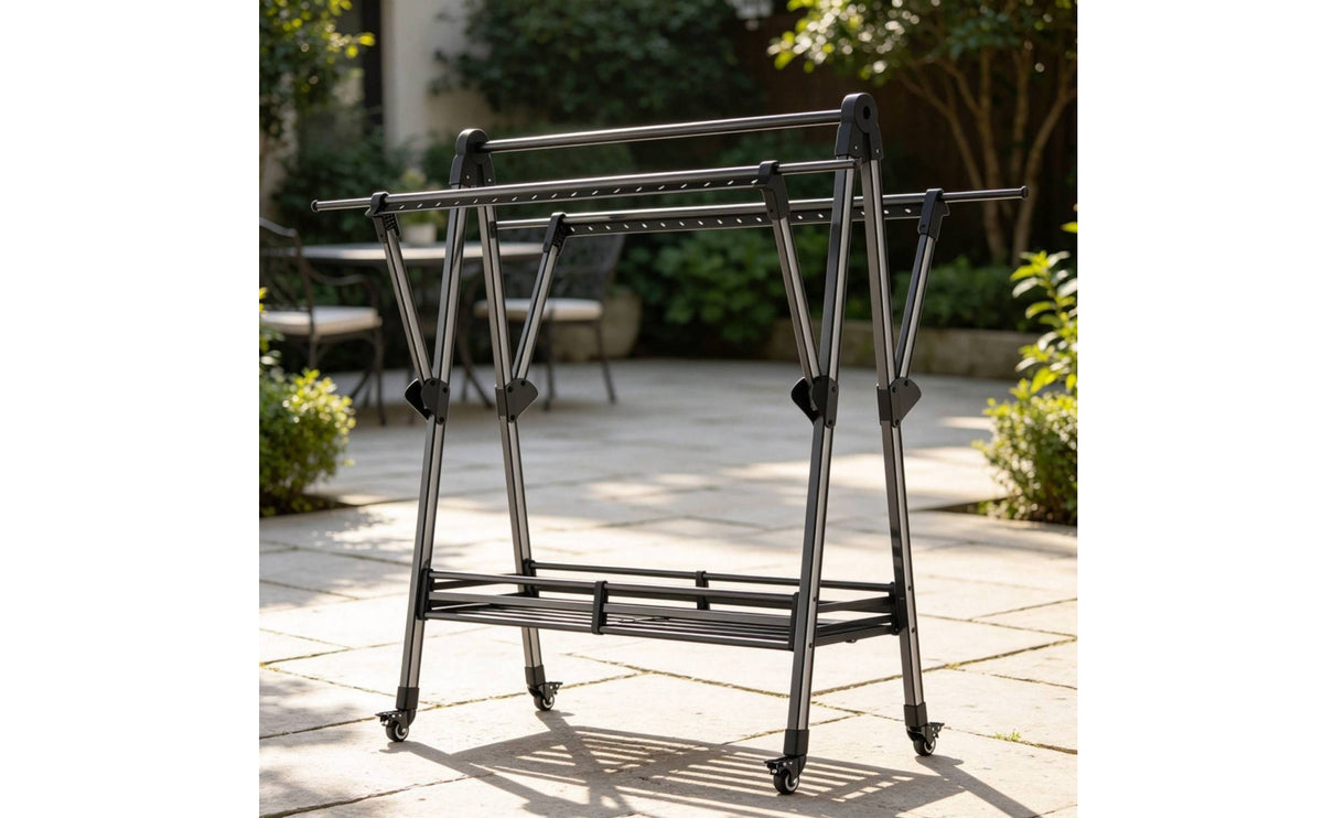 Folding Clothes Drying Rack with Wheels Space-Saving Rolling Drying Rack Metal Freestanding for Balcony