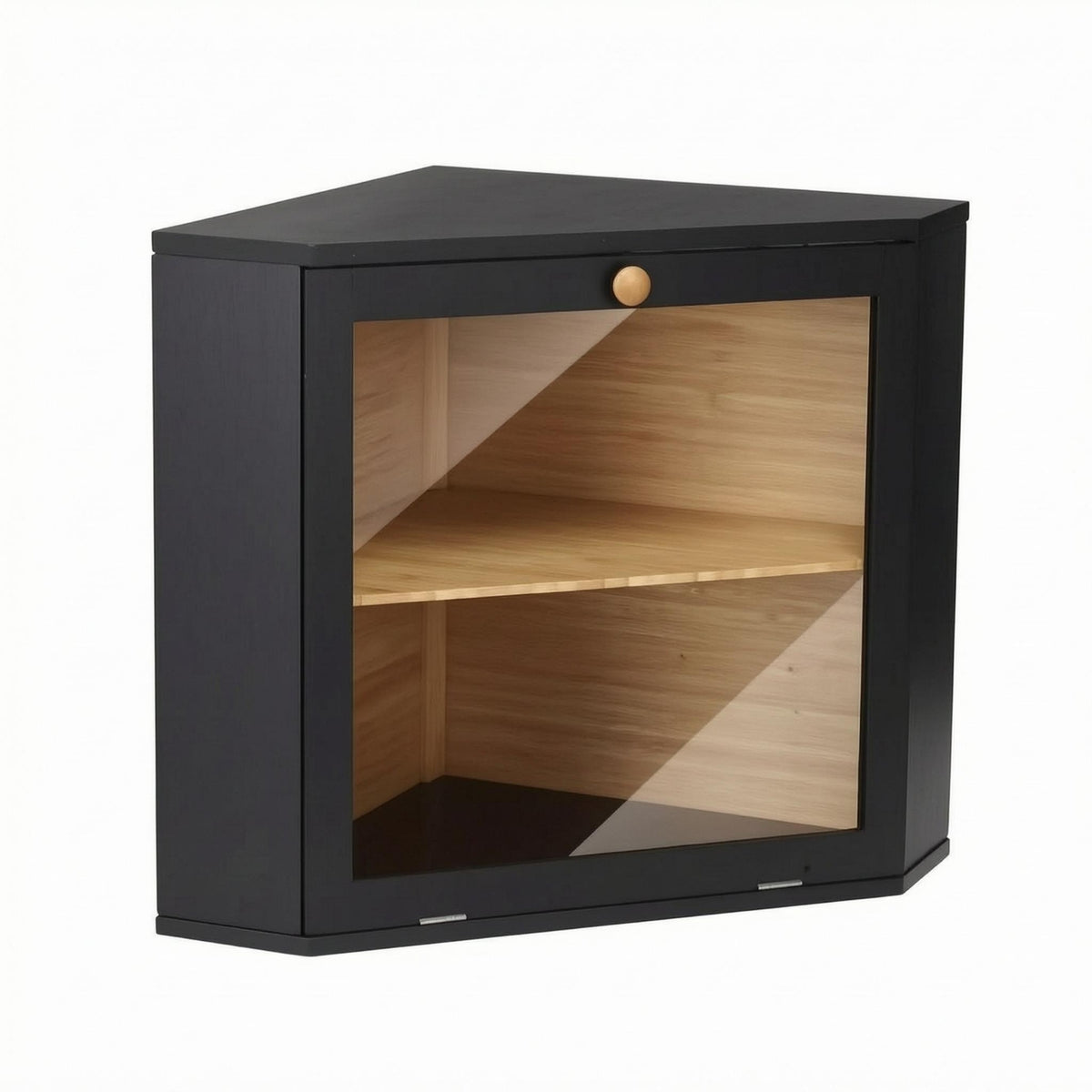 Corner Bread Box Fixed Shelf Corner Storage Box Countertop Wooden Bread Holder