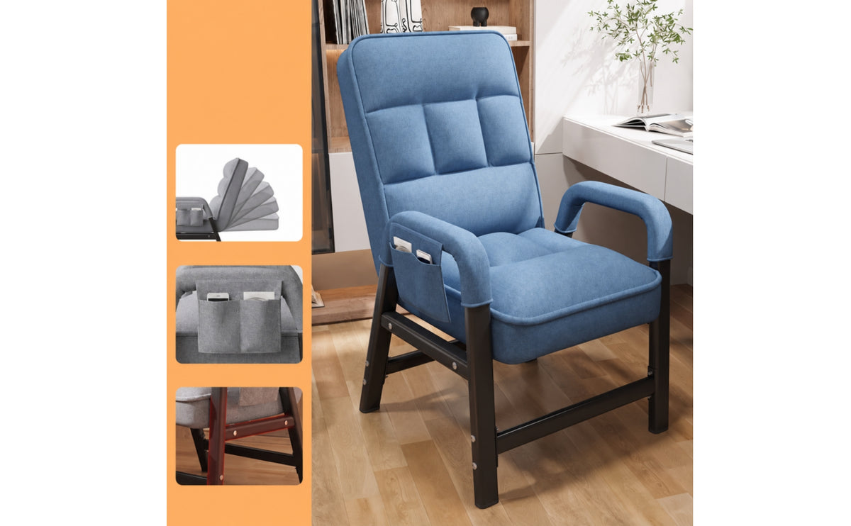 Padded Lounge Chair with Adjustable Backrest Metal-Frame Chair with High Backrest Comfortable Comfy for Gamers, Home Office