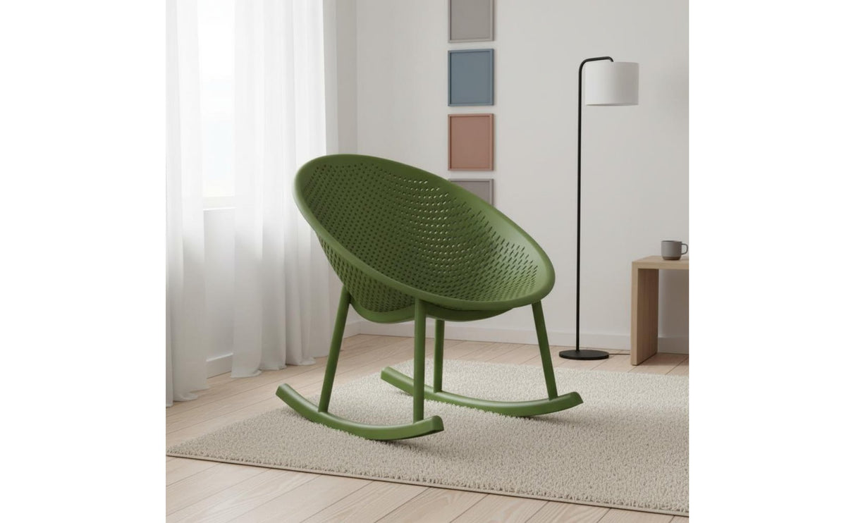 Minimalist Aesthetic Nordic Bowl Seat Rocker Ergonomic Design Modern Sled Rocking Chair Heavy Duty Single Lounge Rocker Weatherproof for Living Room, Bedroom, Balcony, Patio