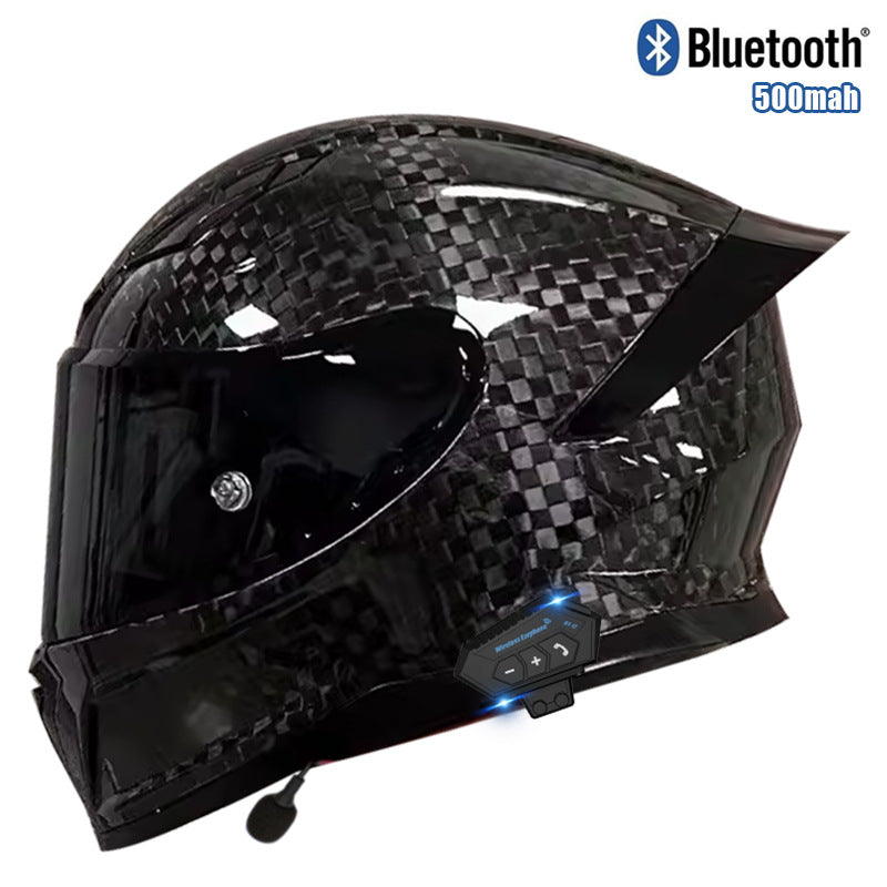 Carbon Fiber Full Face Motorcycle Helmet with Bluetooth, DOT Certified