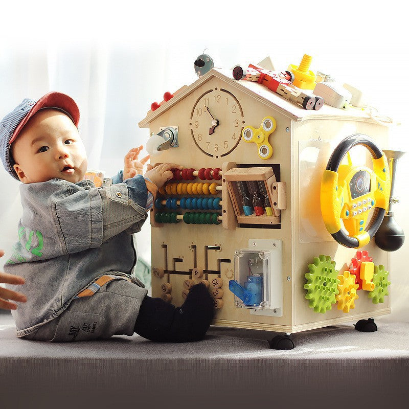 NCB Wooden Montessori Busy House for Toddlers, Activity Board with Locks, Dressing, Xylophone, Focus Training, 0-3 Years