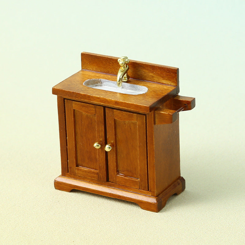 1:16 Dollhouse Miniature Bathroom Scene Furniture Floor-Standing Double-Door Sink