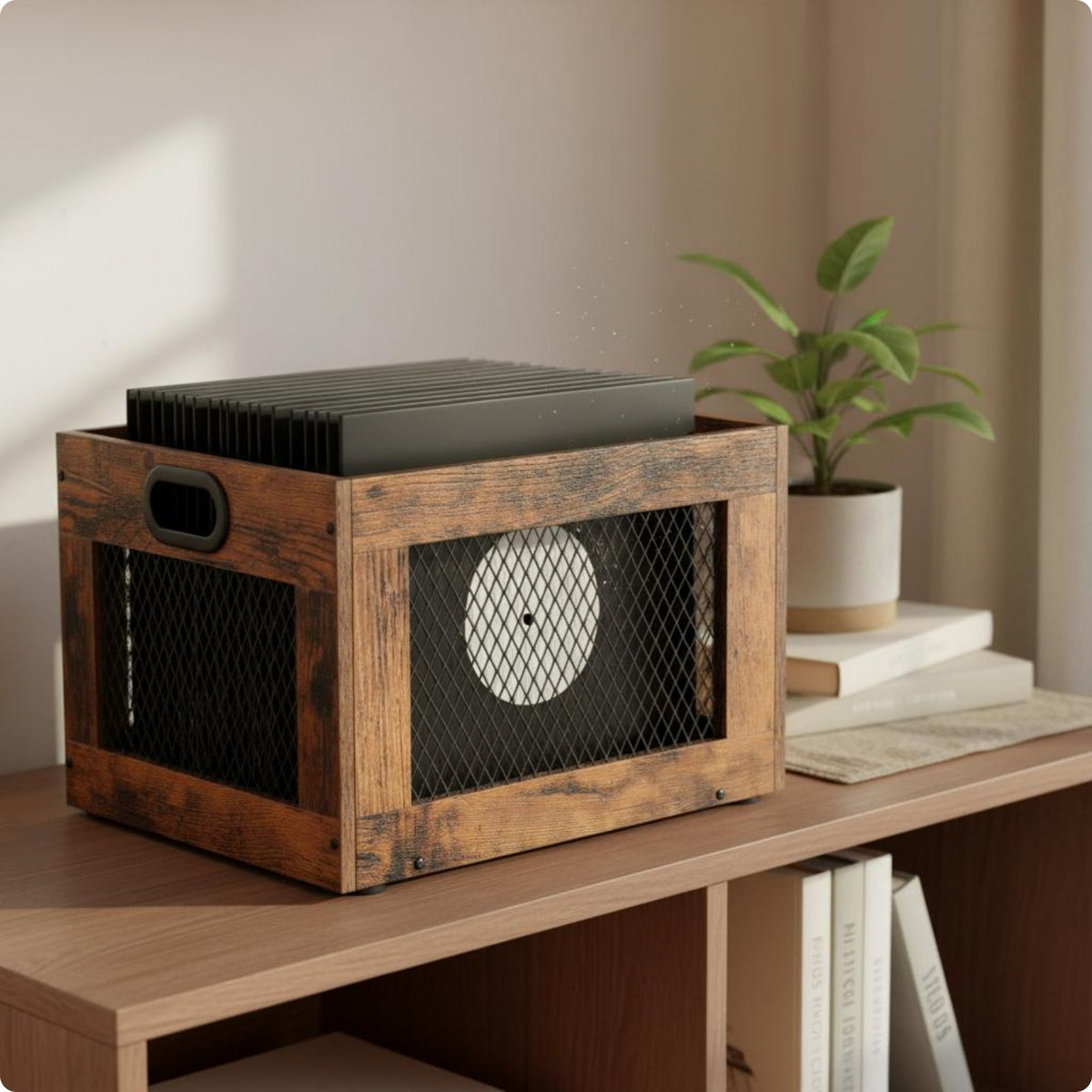 Records Storage Crate with Handle Vinyl Organizer Vintage Wooden Storage Basket for Music Room